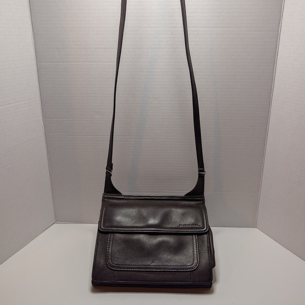 Vtg Fossil Crossbody Bag Brown Leather Organizer Flap Purse Womens Small